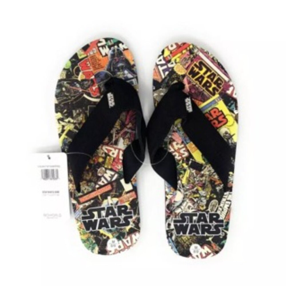 Bioworld Men's Star Wars Retro Comic Thong Flip Flops, Medium (8/9), Black